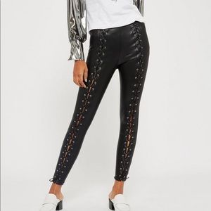 TOPSHOP leather moto lace up pants